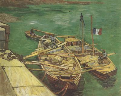 Vincent Van Gogh Quay with Men Unloading Sand Barges (nn04) oil painting image